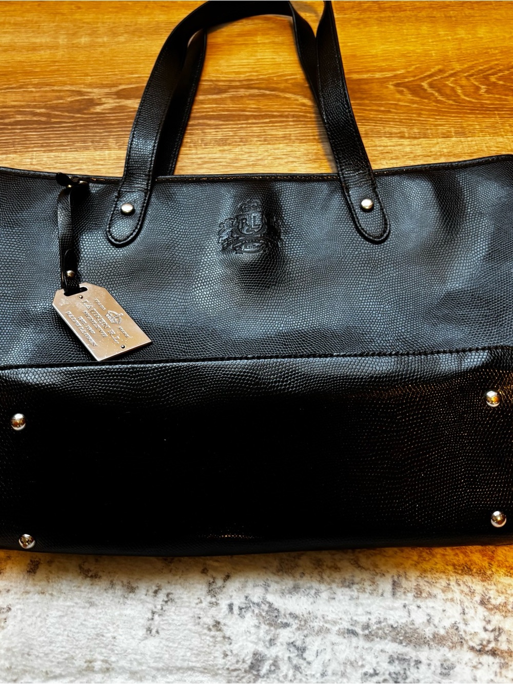 Ralph Lauren Black Leather Tote with Stud Accents - Picture 3 of 8